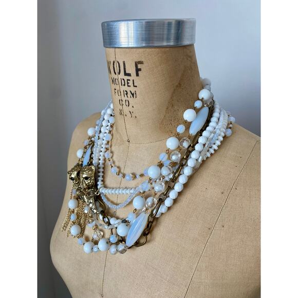 Gabriele Frantzen White Multi-Strand Statement Necklace with Gold-Tone Tigers - Picture 2 of 9